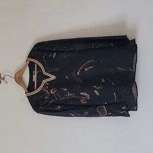 NWT Chico's Black Gold Galaxy Imogen Sheer Beaded Blouse Size Medium M